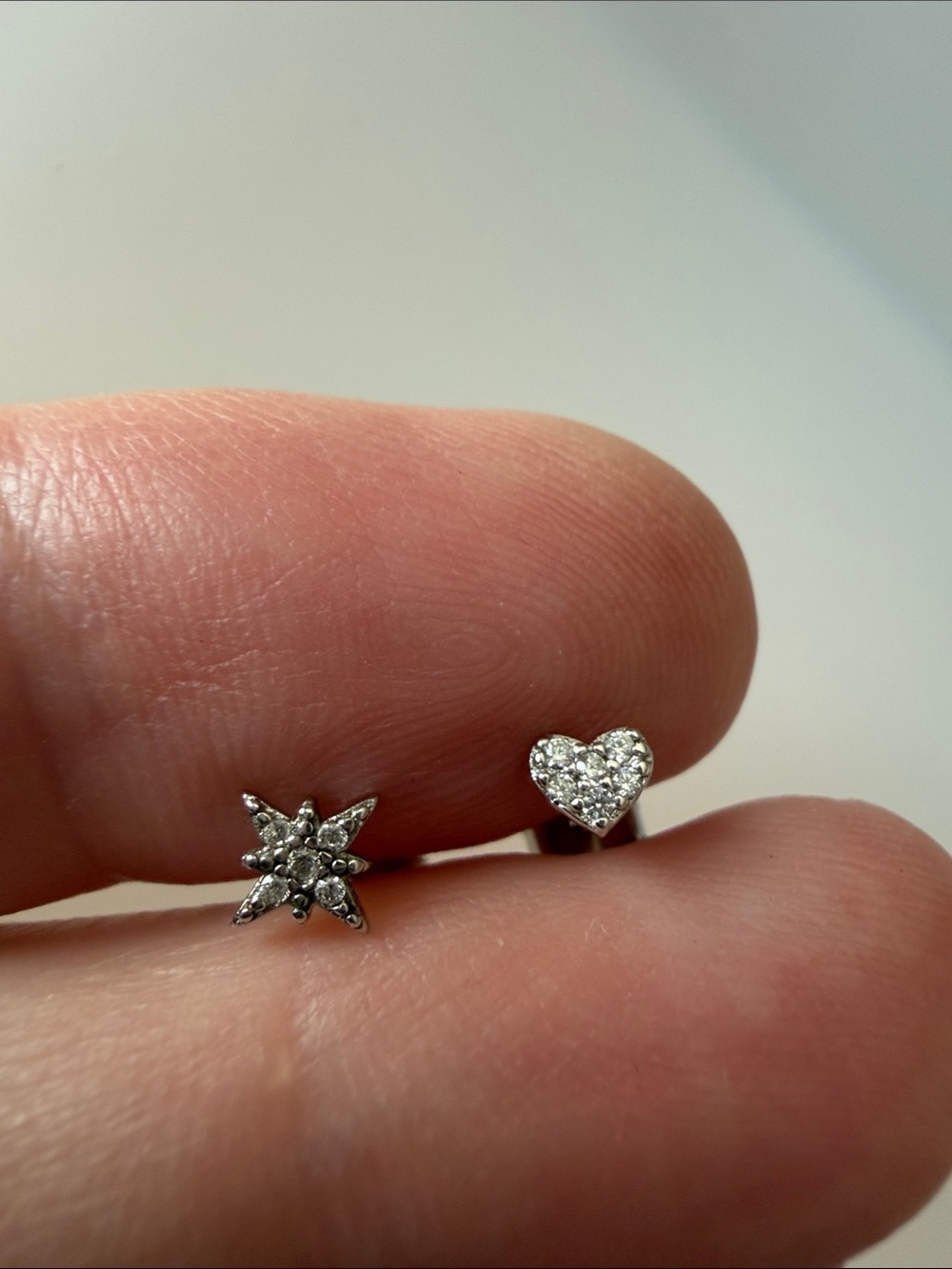 925 sterling silver contemporary minimalist star and heart pave earrings